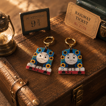 Load image into Gallery viewer, Sunshine Express handmade train dangle earrings.
