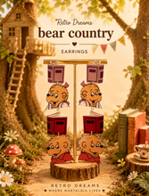 Load image into Gallery viewer, Detailed view of Bear Country storybook earrings.
